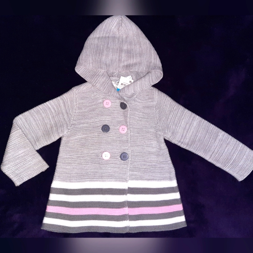 NWT 2 AVAIL 24mo First Impressions Knitted Double breasted Hooded GRAY SWEATER